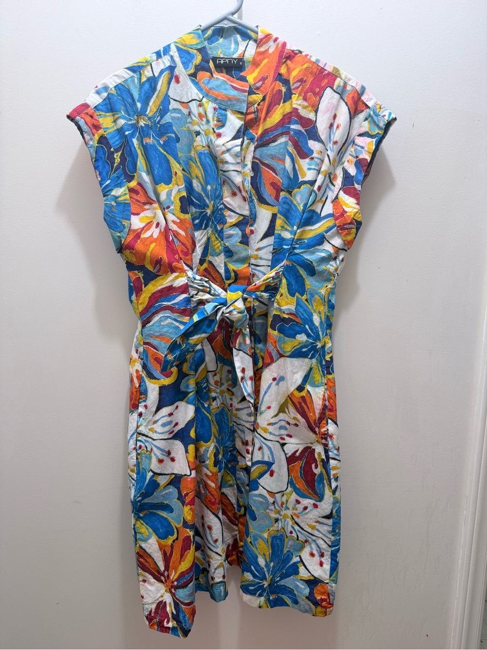 APNY Vibrant Floral Tie-Waist Midi Dress - Blue/Red/Yellow